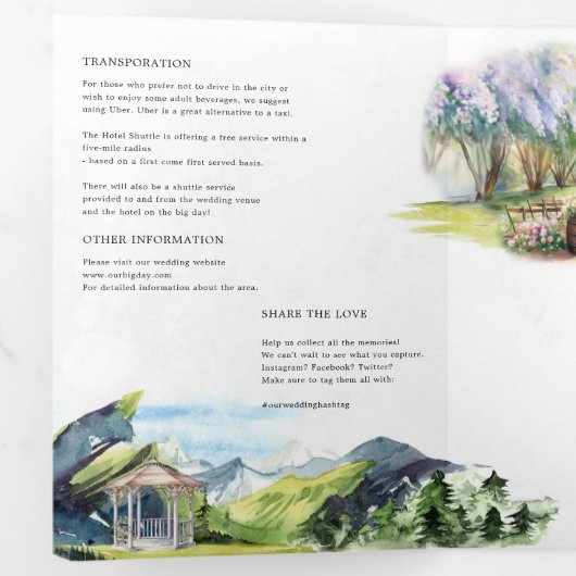 Rustic Spring Forest Wedding Drieluik Uitnodiging (Binnenzijde eerst)