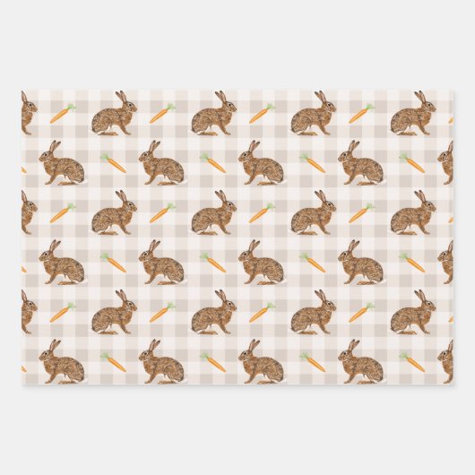 Rustic Spring Hares And Carrots Beige Pattern Inpakpapier Vel (Voorkant 2)