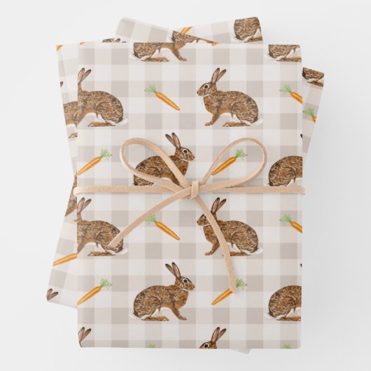 Rustic Spring Hares And Carrots Beige Pattern Inpakpapier Vel (In situ)
