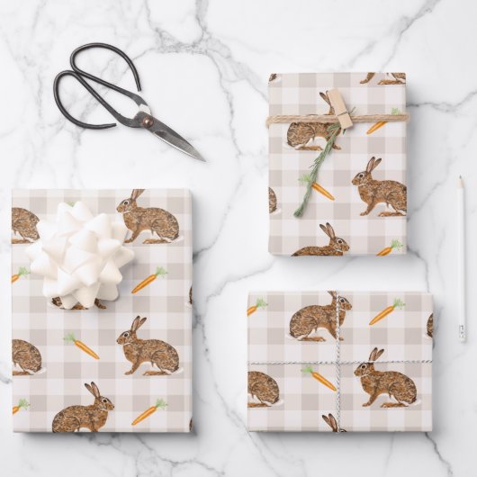 Rustic Spring Hares And Carrots Beige Pattern Inpakpapier Vel (Voorkant)