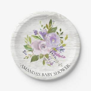 Rustic Spring Lavender Flowers Shower 7-inch Bord