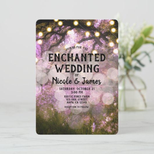 Rustic Spring Lights Enchanted Forest Wedding Kaart (Staand voorkant)