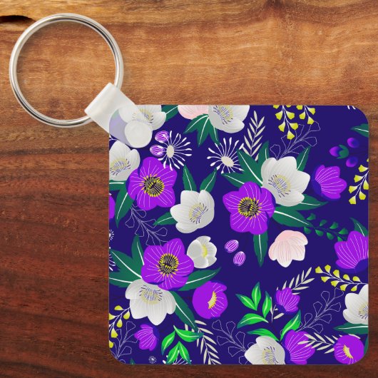 Rustic Spring Pansy Flowers Bouquet Sleutelhanger (Voorkant)