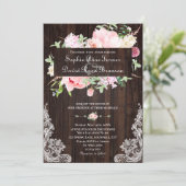 Rustic Spring Pink Flowers Wood Lace Wedding Kaart (Staand voorkant)