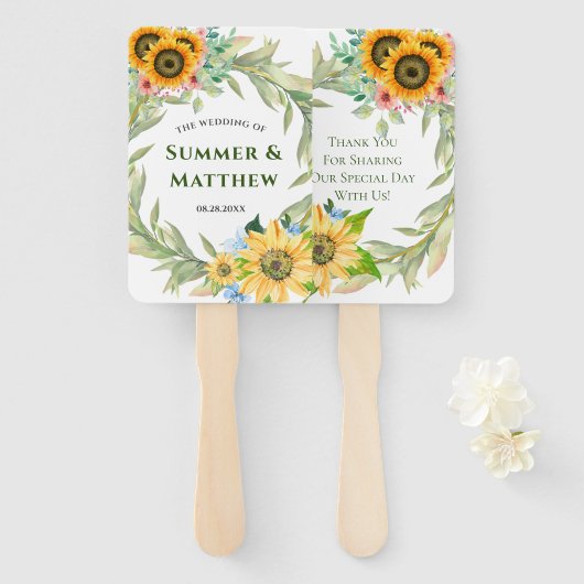 Rustic Spring Sunflower Greenery Wedding Handwaaier (Voorkant en achterkant)