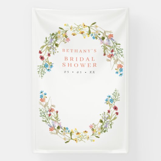 Rustic Spring Wild Flowers Bridal Foto achtergrond Spandoek (Verticaal)
