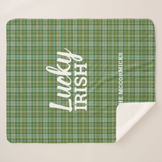 Rustic St Patrick's Day Green Play Family Name Sherpa Deken (Voorkant (horizontaal))