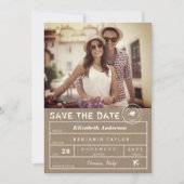 Rustic Stamp Destination Wedding Bagagelabel Foto Save The Date (Voorkant)