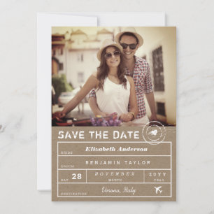 Rustic Stamp Destination Wedding Bagagelabel Foto Save The Date