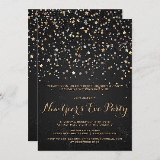 RUSTIC STAR CONFETTI NEW YEAR'S EVE INVITATION KAART (Voorkant / Achterkant)