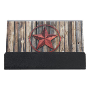 Rustic Star & Wooden Boards (rood) Bureau Visitekaartjeshouders