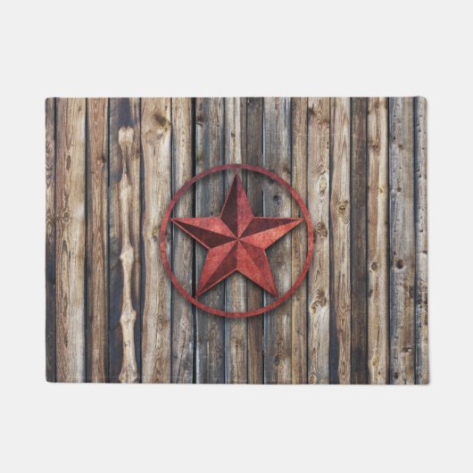 Rustic Star & Wooden Boards (rood) Deurmat (Voorkant)
