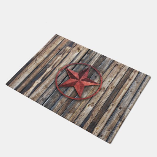 Rustic Star & Wooden Boards (rood) Deurmat (Schuin)