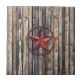 Rustic Star & Wooden Boards (rood) Tegeltje (Voorkant)
