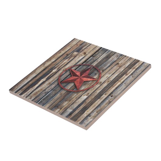 Rustic Star & Wooden Boards (rood) Tegeltje (Zijkant)