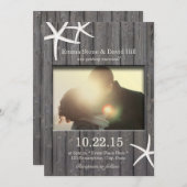 Rustic Starfish & Barn Wood Photo Wedding Kaart (Voorkant / Achterkant)