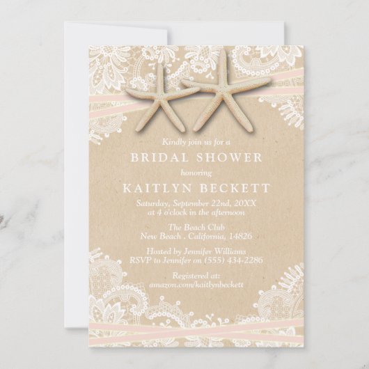 Rustic Starfish Beach Bridal Shower Invitations Kaart (Voorkant)