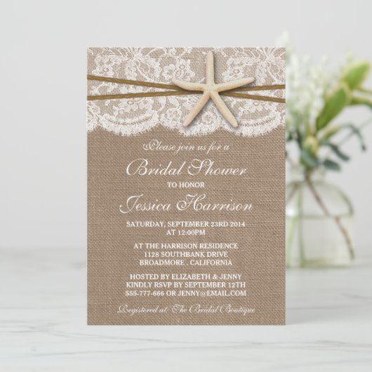 Rustic Starfish Beach Bridal Shower Invitations Kaart (Staand voorkant)