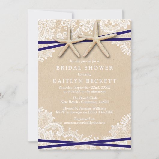 Rustic Starfish Beach Bridal Shower Invitations Kaart (Voorkant)