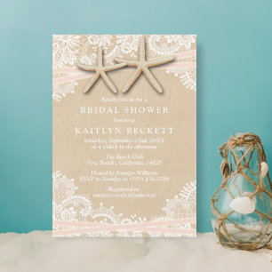Rustic Starfish Beach Bridal Shower Invitations Kaart