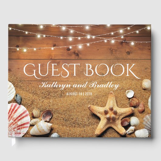 Rustic Starfish Beach Lights Tropisch huwelijk Gastenboek (Voorkant)