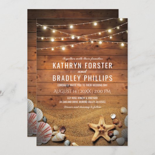 Rustic Starfish Beach Lights Tropisch huwelijk Kaart (Voorkant / Achterkant)