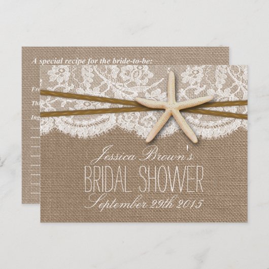 Rustic Starfish Beach Vrijgezellenfeest Recept Kaa Uitnodiging Briefkaart (Voorkant / Achterkant)