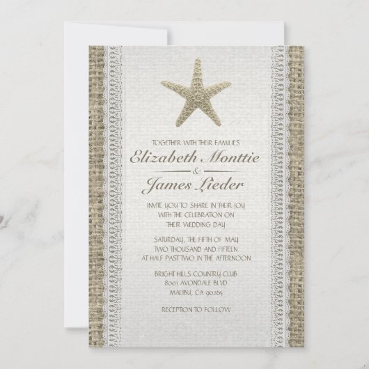 Rustic Starfish Beach Wedding Invitations Kaart (Voorkant)