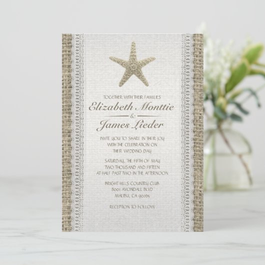 Rustic Starfish Beach Wedding Invitations Kaart (Staand voorkant)