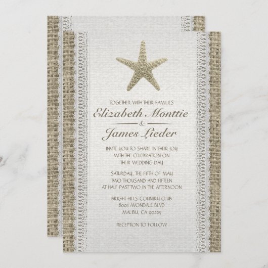 Rustic Starfish Beach Wedding Invitations Kaart (Voorkant / Achterkant)