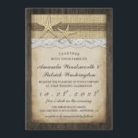 Rustic Starfish Beach Wedding Invitations Kaart<br><div class="desc">Rustic Starfish Beach Wedding Invitations - biedt een bijtende houten achtergrond met  papier op de voorkant en bedrukt twijngaren,  schoot (jute) en zeester in neutrale kleuren.  Zie het passende collectie van het ontwerp op deze pagina.</div>