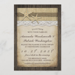 Rustic Starfish Beach Wedding Invitations Kaart