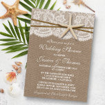 Rustic Starfish Beach Wedding Shower Invitations Kaart<br><div class="desc">Deze uitnodigingen voor de strandstrandbruiloft zullen de perfecte aankondiging zijn voor elk huwelijk van het zee! Het ontwerp is voorzien van een prachtige rustische achtergrond met een romantische , witte, vlakke rand, afgewerkt met een verbluffende zeester en touw. Deze uitnodigingen kunnen gepersonaliseerd worden voor je speciale gelegenheid en maken de...</div>