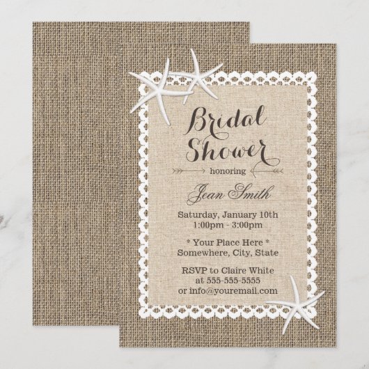 Rustic Starfish Burlap & Lace Vrijgezellenfeest Kaart (Voorkant / Achterkant)