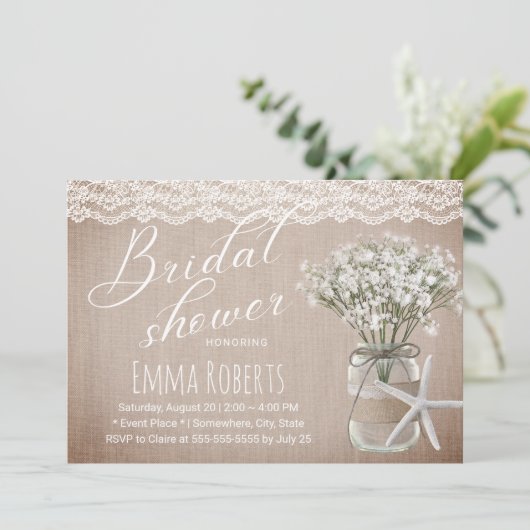 Rustic Starfish Floral Jar  Vrijgezellenfeest Kaart (Staand voorkant)