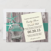 Rustic Starfish & Mason Jar Beach Wedding Kaart (Voorkant)