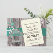 Rustic Starfish & Mason Jar Beach Wedding Kaart (Staand voorkant)