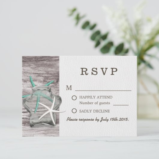 Rustic Starfish & Mason Jar Wedding RSVP (Staand voorkant)