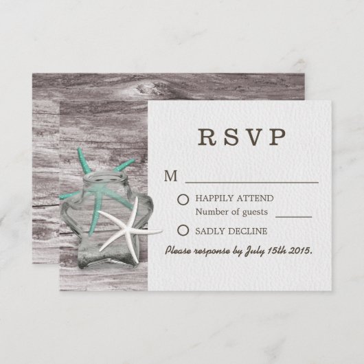 Rustic Starfish & Mason Jar Wedding RSVP (Voorkant / Achterkant)