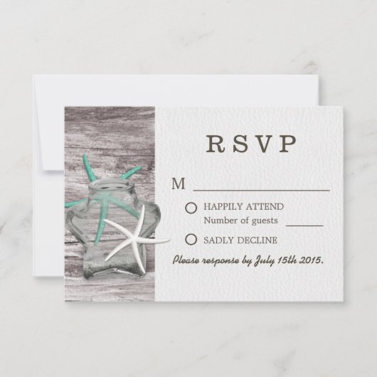Rustic Starfish & Mason Jar Wedding RSVP Kaartje (Voorkant)