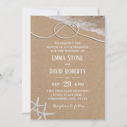 Rustic Starfish Tying the Knot Beach Wedding Kaart (Voorkant)