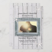Rustic Starfish & Weathered Wood Photo Wedding Kaart (Voorkant / Achterkant)