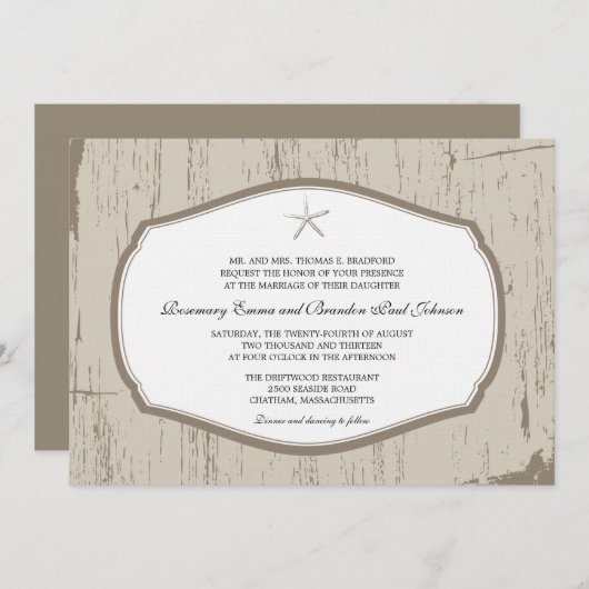 Rustic Starfish Wedding Kaart (Voorkant / Achterkant)