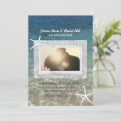 Rustic Starfish Wood met foto Beach Weddenschap Kaart (Staand voorkant)