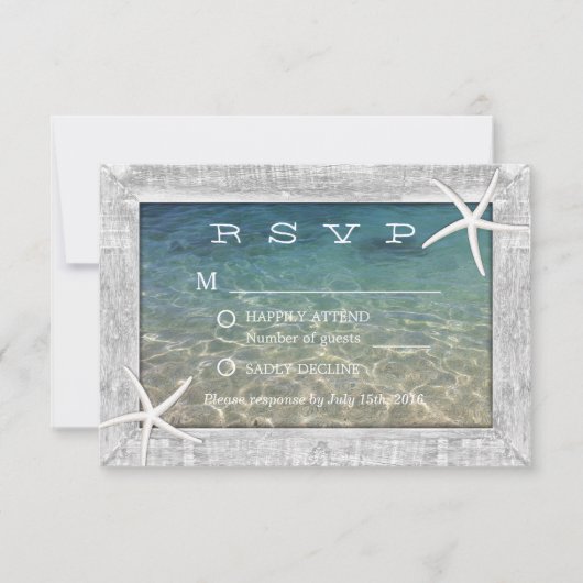 Rustic Starfish Wood met platbinding RSVP Kaartje (Voorkant)