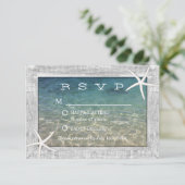 Rustic Starfish Wood met platbinding RSVP Kaartje (Staand voorkant)