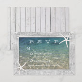 Rustic Starfish Wood met platbinding RSVP Kaartje (Voorkant / Achterkant)