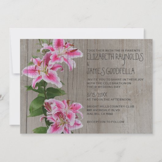 Rustic Stargazer Lily Wedding Invitations Kaart (Voorkant)