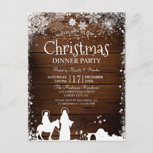 Rustic Stars Lights Mary & Joseph Kerstfeest Uitnodiging Briefkaart (Voorkant)