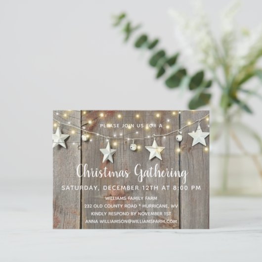 Rustic Stars & Lights op het kerstfeest in Barnwoo Uitnodiging Briefkaart (Staand voorkant)